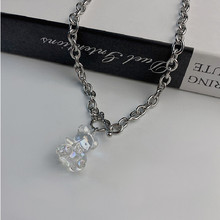 韩版Q弹果冻透明小熊OT项链男女情侣简约卡通熊吊坠可爱ins毛衣链