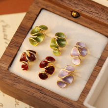 夏季荷叶边滴油银针褶皱网红耳钉耳饰小众韩国冷淡风设计感耳环女