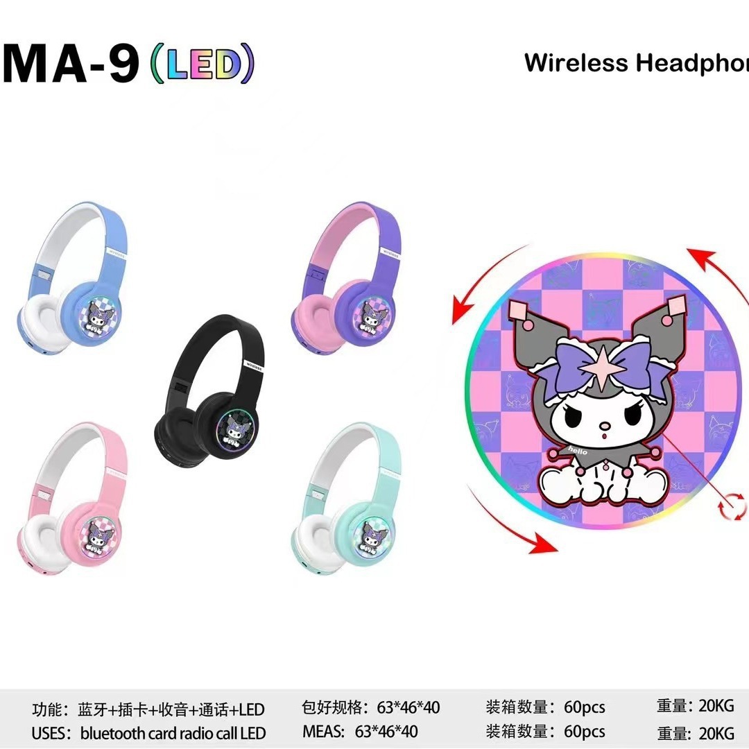Nuevos auriculares Bluetooth transfronterizos MA - 9 creativos dibujos animados huecos giratorios lindos auriculares luminosos plegables image 4