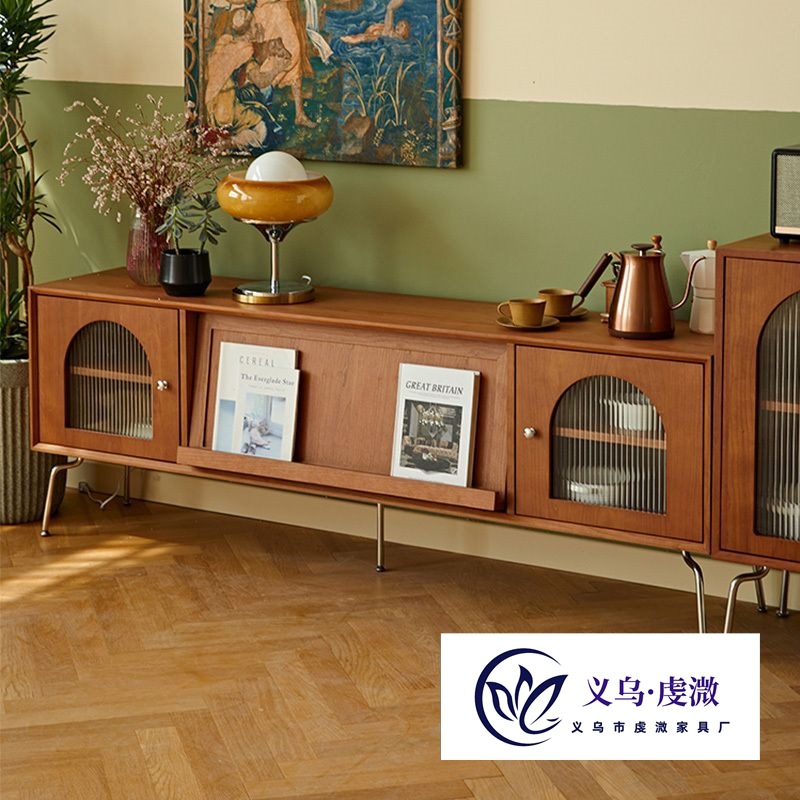 Nordic Retro Solid Wood Tv Cabinet Coffee Table Combination Modern Simple Small Apartment Tv Cabinet Living Room Home Floor Cabinet
