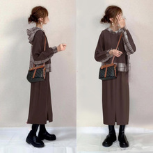 现货 2025新款卫衣套裙日系拼接撞色连帽卫衣上衣+半身裙套装