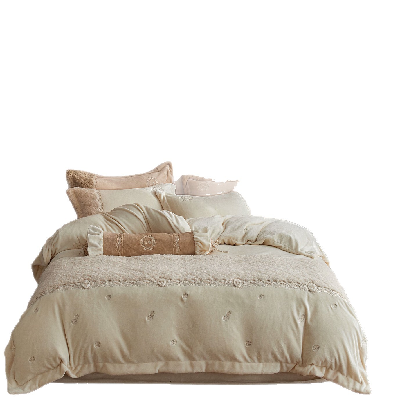 Nordic French Vintage Boho French-style High-end Milk Velvet Four-piece Set, Skin-friendly, Thickened, Embroidered, Fully Matte, Warm, Luxurious_voghion.com