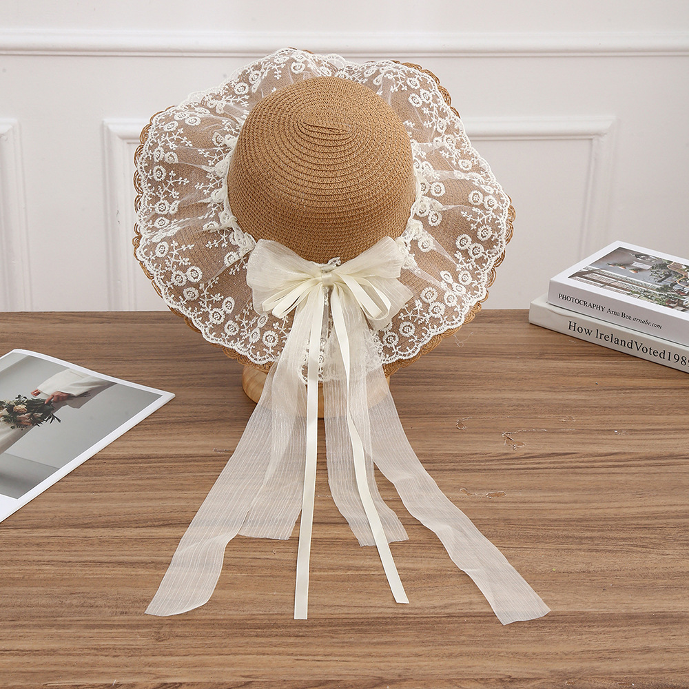 Sombrero de paja con lazo – estilo veraniego, ala ancha, para playa o vacaciones al aire libre