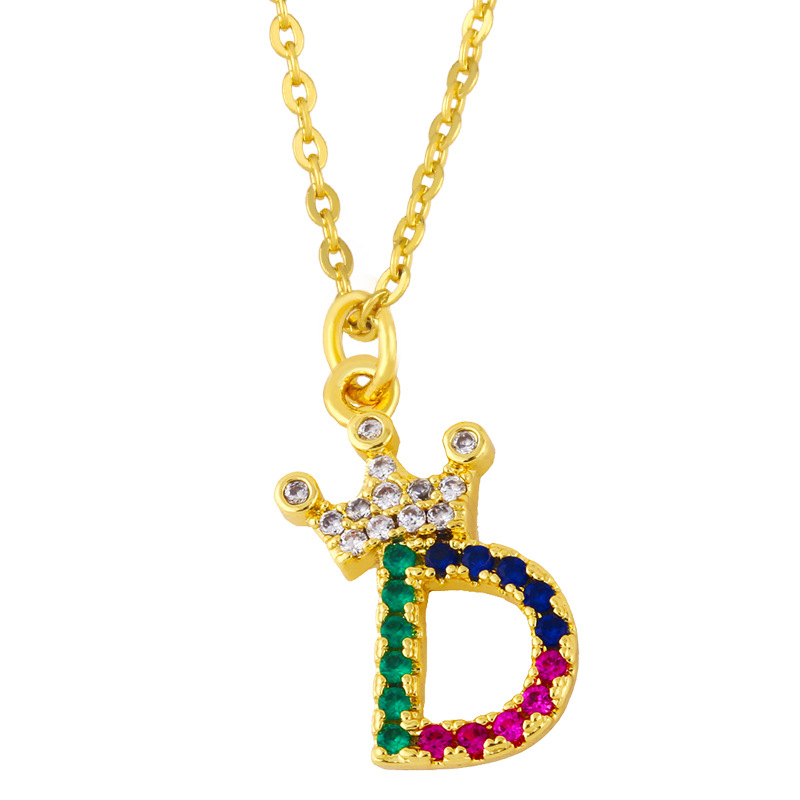 Diamond-studded 26 English Letter Crown Necklace display picture 28