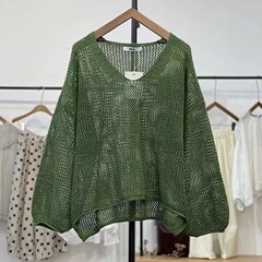 【在庫あり】ゆったり老化防止おしゃれ中空薄手トップスカジュアルレディースママ日焼け止め通勤セーター