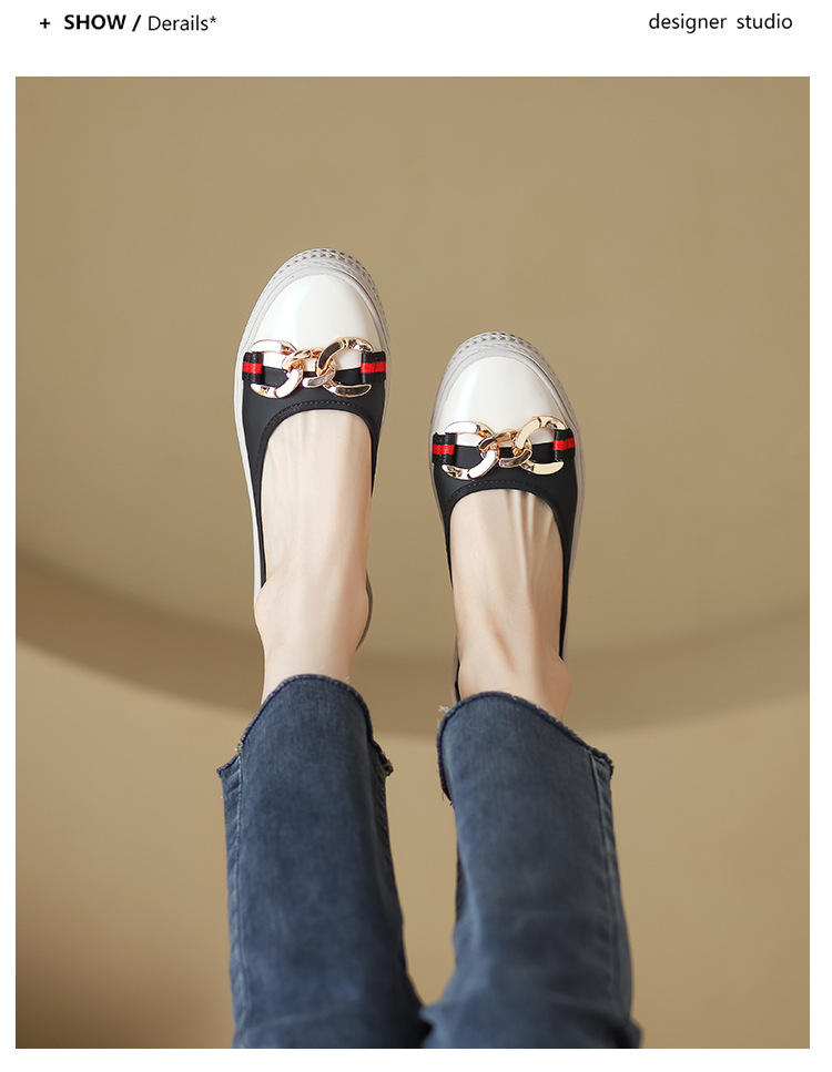 Metal Buckle Loafers 2023 New Versatile Lazy Shoes Comfortable Round Toe Shallow Mouth Thick Sole Slip-On Shoes For Women_voghion.com