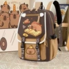 Horizontal zipper brown color learning medium and large size (single schoolbag)