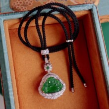 天然A货翡翠弥勒佛吊坠翡翠佛公项链S925纯银珠宝饰品直播货源