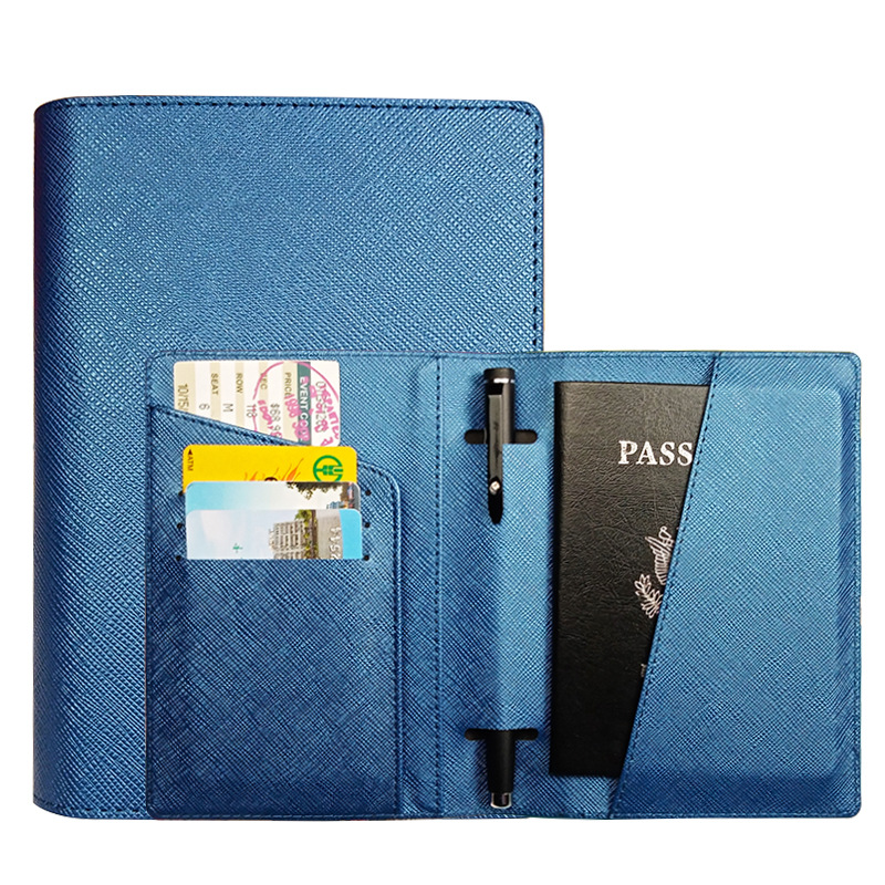 Cross-border wholesale Korean version multi-color cross pattern PU passport holder multi-function pen slot multi-card slot passport holder