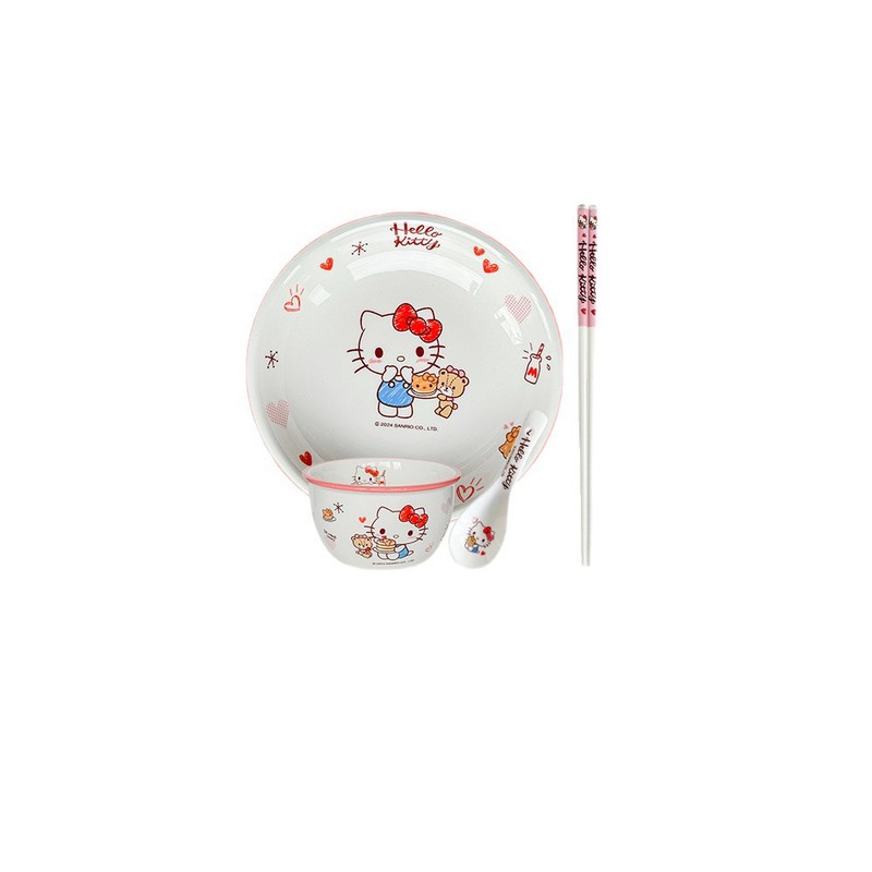 三丽鸥HelloKitty陶瓷餐具女生高颜值家用碗碟套装儿童可爱碗筷盘|undefined