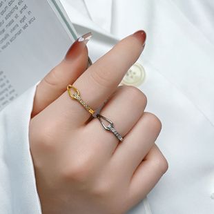 Niche design geometric diamond ring water drop hollow titanium steel non-fading all-match CNC claw inlaid index finger ring for women