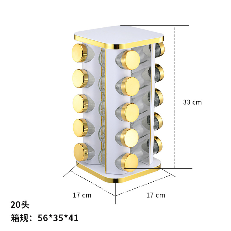 Tira cuadrada de borde dorado estante de condimentos de cocina estante de condimentos de acero inoxidable estante de almacenamiento de tanques de condimentos estante de condimentos giratorio al por mayor