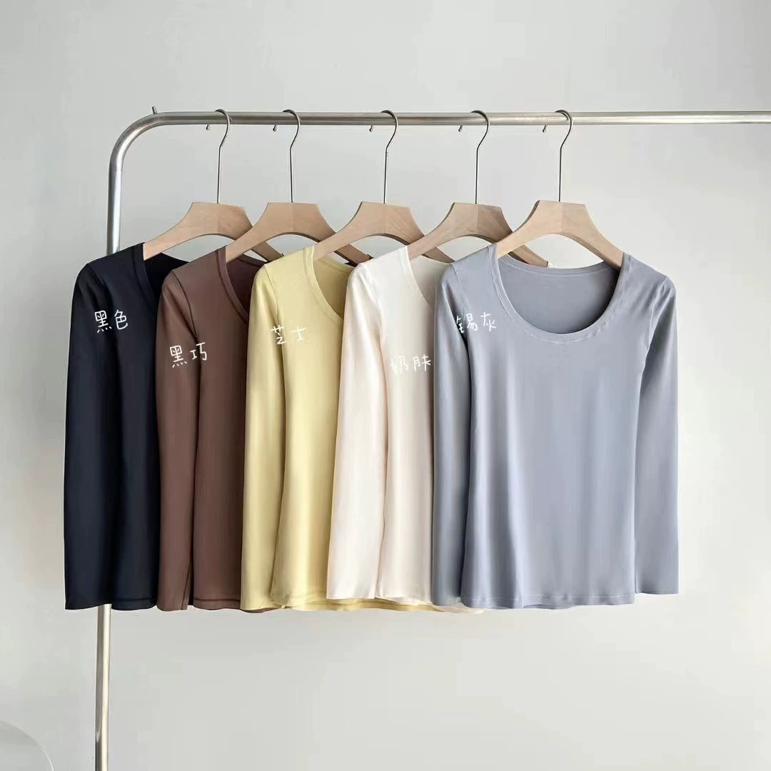 Мусс плюшевый топ с длинными рукавами без следов, с круглым вырезом, нижняя одежда, осенняя теплая куртка 10860