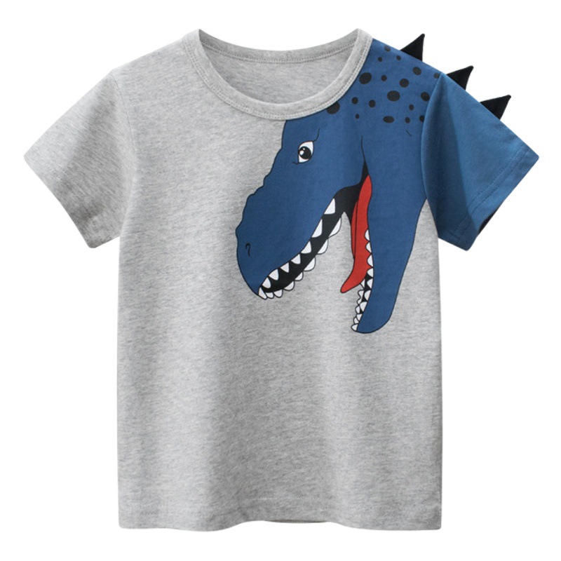 Ropa Infantil Estilo Coreano 27kids, Nueva Colección Verano 2025, Camiseta de Manga Corta con Dinosaurio para Niños, Venta al Por Mayor
