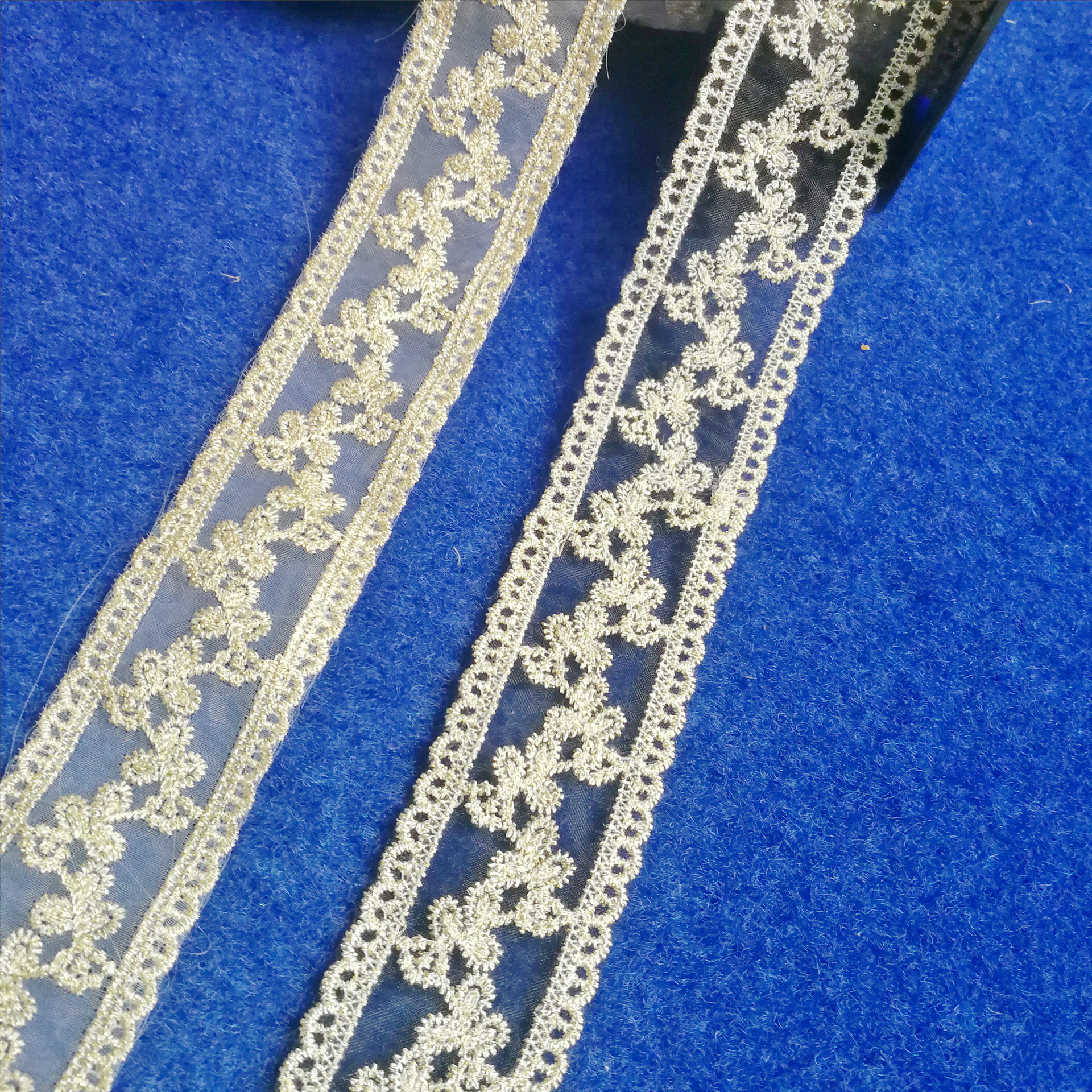 黑白欧根网布绣金银丝线水溶蕾丝花边服装辅料手工DIY3.5CM小条码