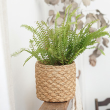 北欧编织水泥花盆客厅阳台室内田园风仿藤编创意个性草编植物套盆