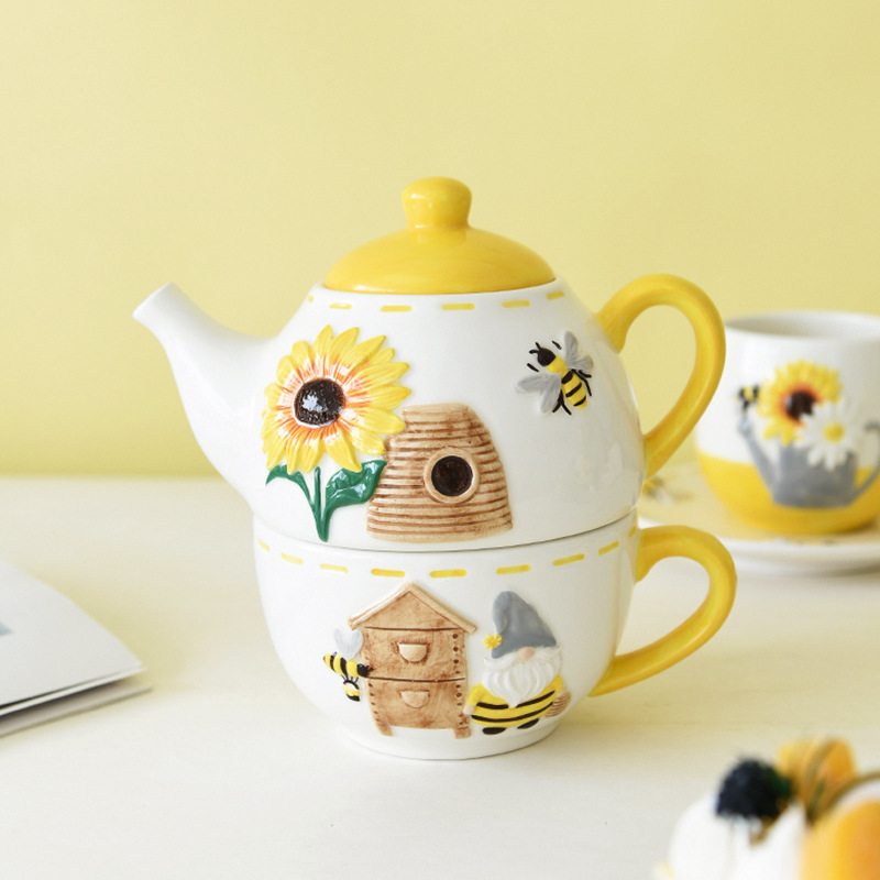 Hogar pintado a mano tetera de agua tetera madre abeja encantador elfo taza de primavera tetera tetera cerámica colorida té de la tarde