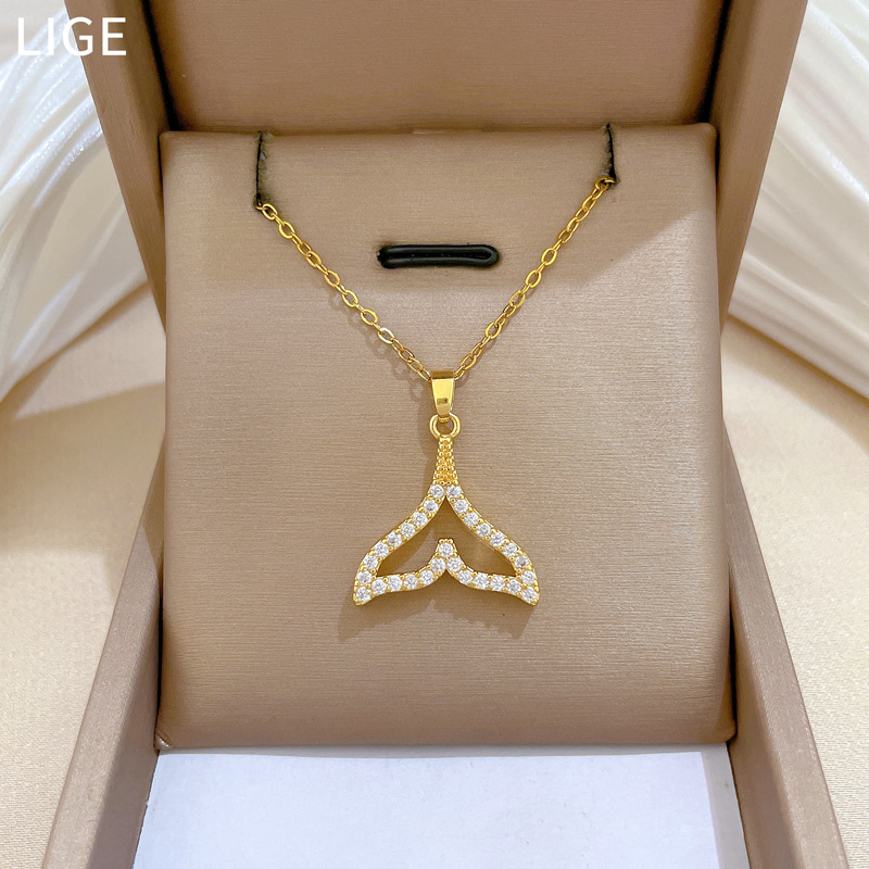 Zircon Fish Tail Necklace Elegant Gorgeous Full Diamond Jewellery_voghion.com