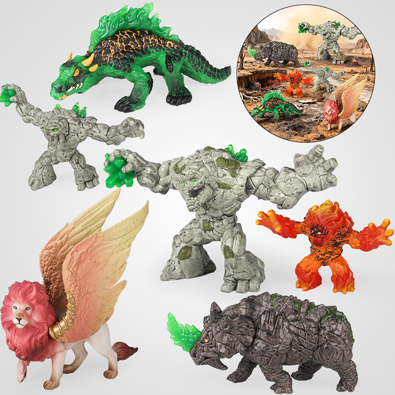 仿真实心魔兽模型飞狮熔岩怪人形石怪犀牛怪蜥蜴怪车载摆件装饰品