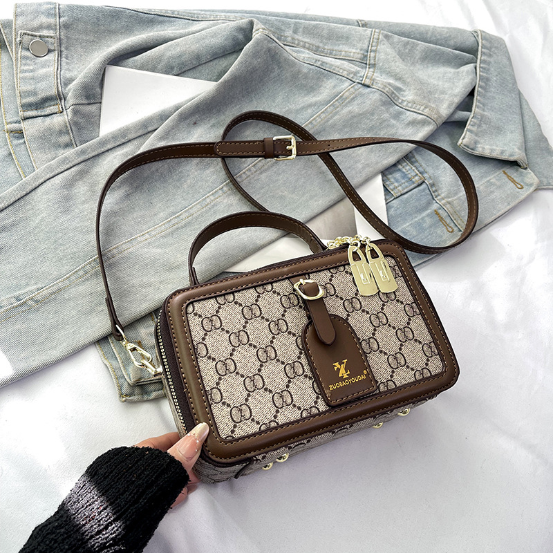 Box For Women 2025 New Printed Retro Handbag Versatile Shoulder Crossbody Small Square Bag Color Block_voghion.com