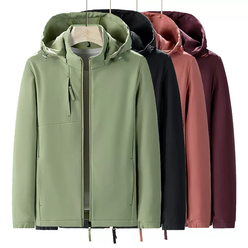 秋冬情侣软壳衣男加大加肥户外运动休闲开衫外套防风防水连帽夹克