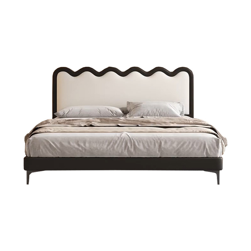 Cama de ondulación francesa retro crema moderna y minimalista para niñas cama de dormitorio princesa cama de cuero doble cama principal cama de matrimonio