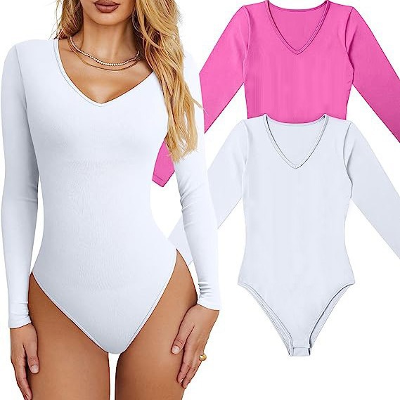 2026 Cross-Border Amazon New European and American Women's Clothing Jumpsuit Sexy Ribbed T-Shirt One-Piece V-Neck Long-Sleeved Jumpsuit
