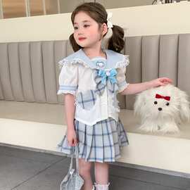 女童套装夏装2026新款娃娃领半袖儿童衣服韩版学院风女宝jk百褶裙
