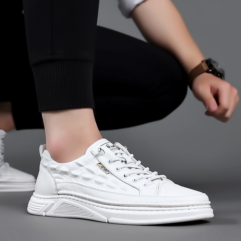 Nuevos hombres de cuero genuino blanco bajo-top moda joven deportes casuales zapatos de tablero de los hombres en vivo mismo estilo zapatos de los hombres zapatos de cuero