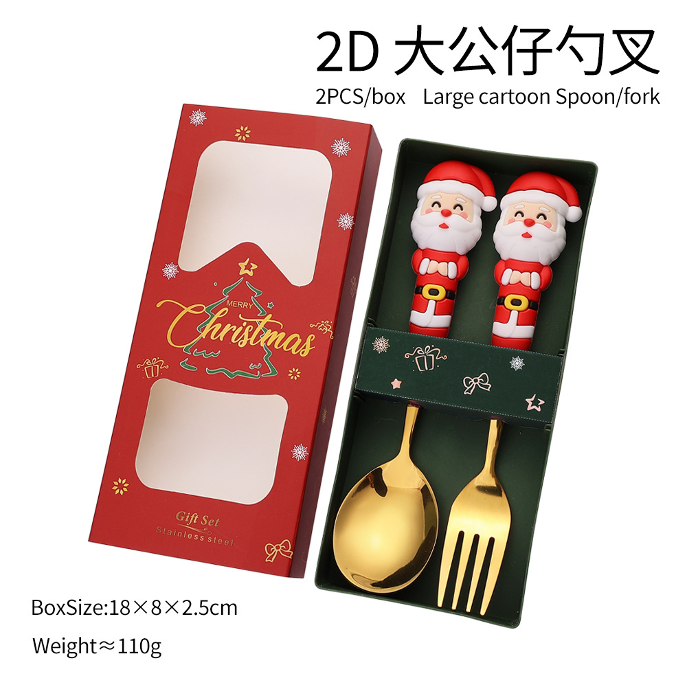 S Christmas Spoon Cubertería Set de postres Spoon Tree Doll Fruit Fork Santa Claus regalos de vacaciones