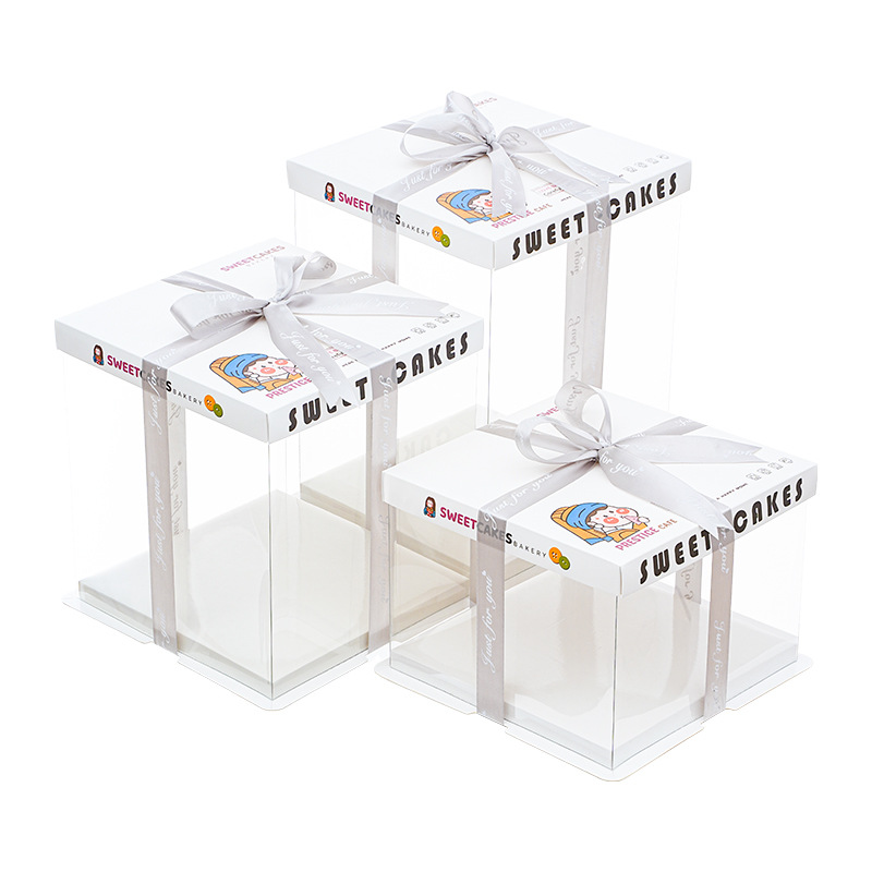 Caja de embalaje de caja de pastel de cumpleaños transparente 4 4 6 6 6 8 8 10 pulgadas 12 caja de embalaje de pastel simple y doble engrosada