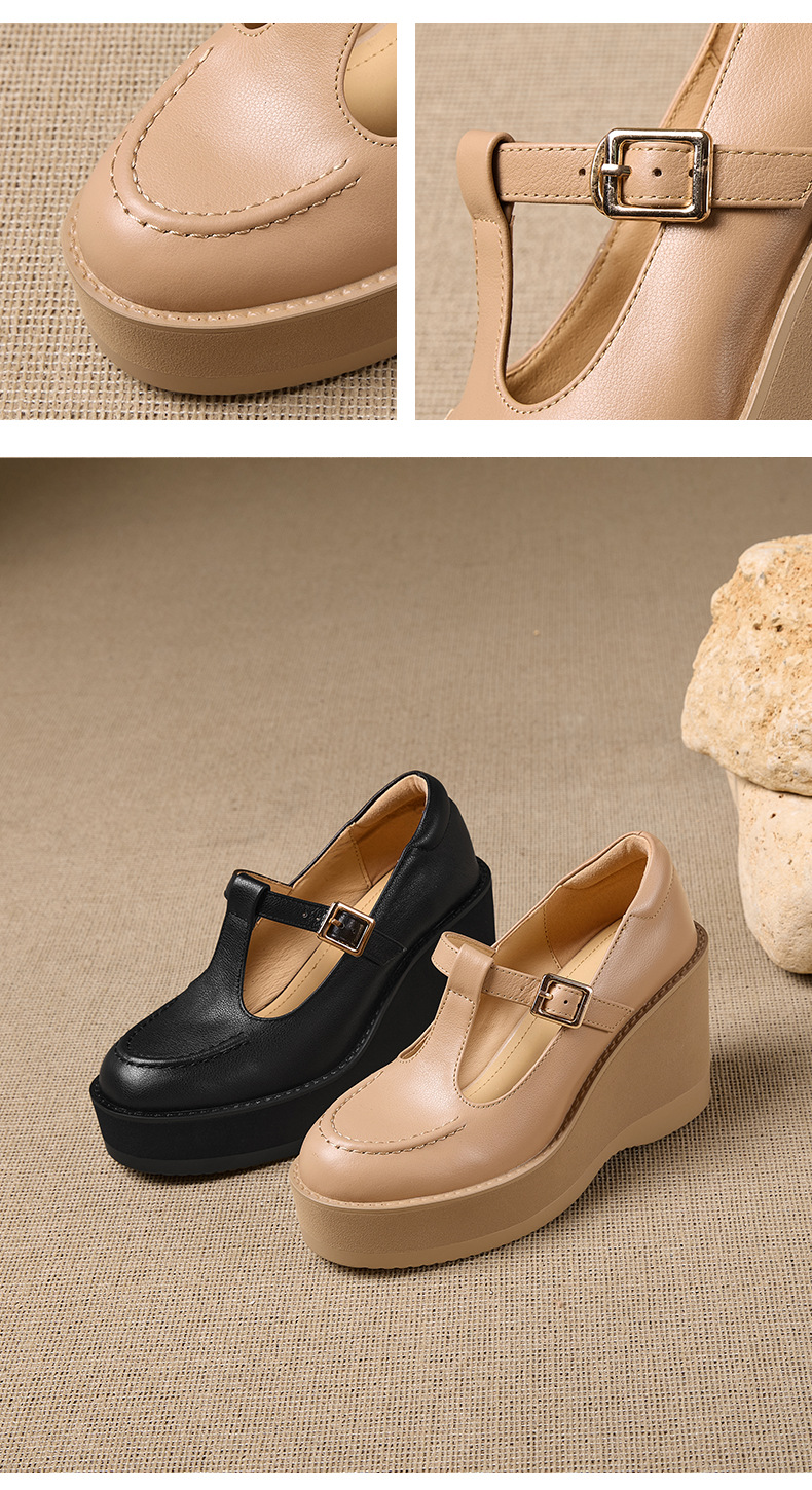 Giày Mary Jane nữ đế xuồng gót cao 9.5 cm khóa chữ T phong cách retro — đen chi tiết 10