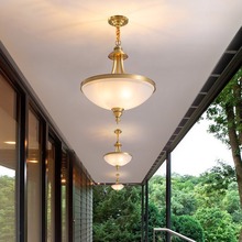 美式简约吊灯全铜餐厅卧室入户门厅灯欧式复古过道走廊半吸顶灯具