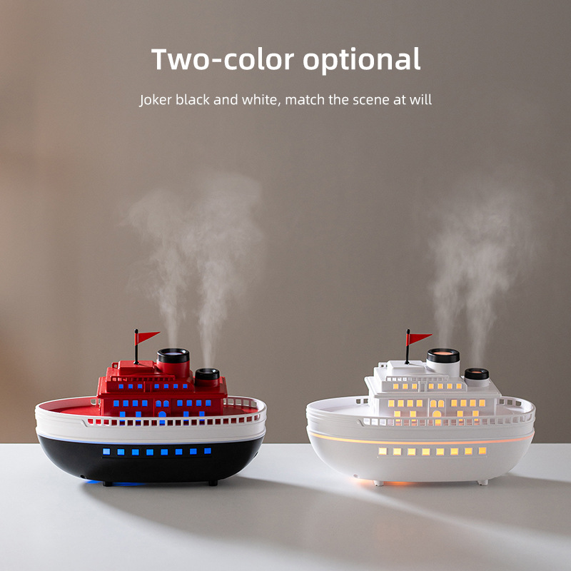 新品直销 USB轮船香薰机超声波加湿器双喷游轮氛围彩灯家用香氛机