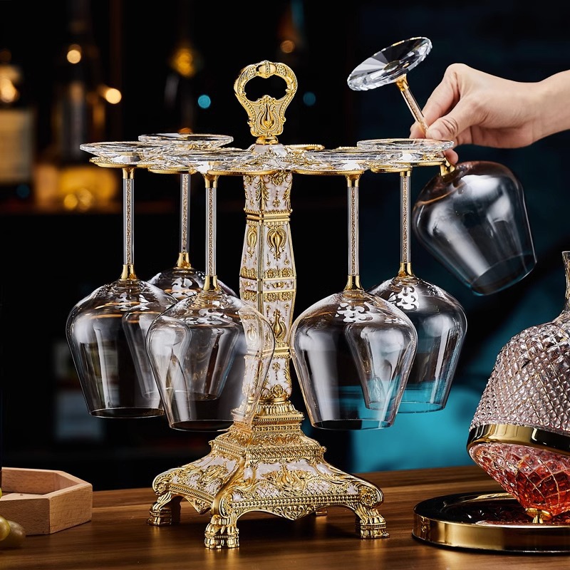 Copas de vino de gama alta de lujo ligero, vidrio de cristal de pie alto, diamantes de oro, diamantes de plata, vasos de cristal giratorios comerciales para el hogar