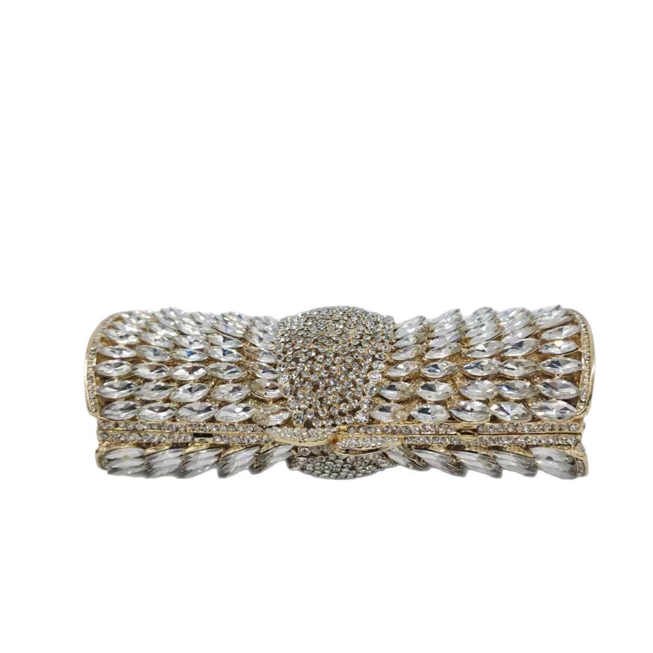 Cross-border nueva moda metal diamantes bolso de mano ropa de cena bolso de banquete bolso de cristal bolso de mano dorado blanco