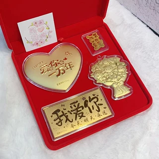 黄金爱心大饼生日520情人节豪华套装送男女友手捧花结婚礼盒贺卡