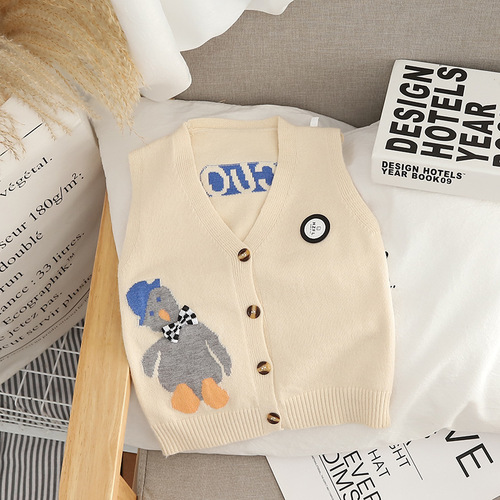 Knitted Vest for Boys and Girls, Spring and Autumn Outerwear Baby Vests, Infant Woolen Vest, New Style Cardigan Sweater Vest