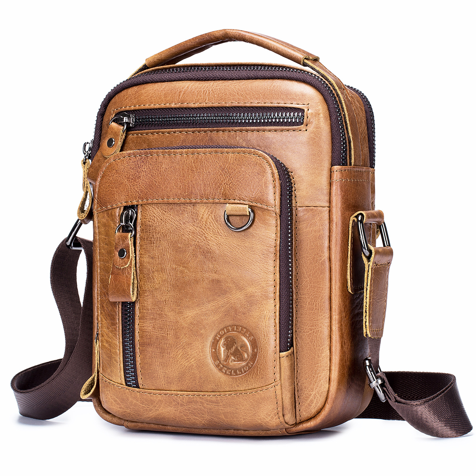 Bolso Bandolera de Piel de Vaca para Hombre, Piel de Vaca de Primera Capa, Multifuncional, para Trabajo