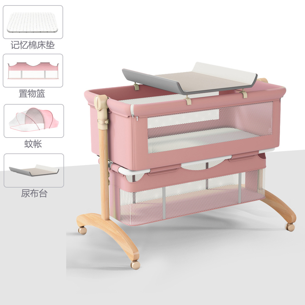 Cama de bebé móvil portátil cuna cama plegable multifuncional BB cama para recién nacidos empalme cama grande