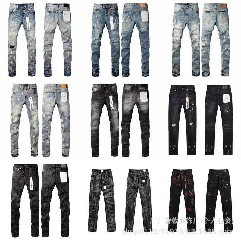 Cross-Border Wholesale Purple Splash-Ink Graffiti Ripped Jeans Men's Stretch Slim-Fit Casual Denim Pants Cross-Border Wholesale Purple Splash-Ink Graffiti Ripped Jeans Men's Stretch Slim-Fit Casual Denim Pants