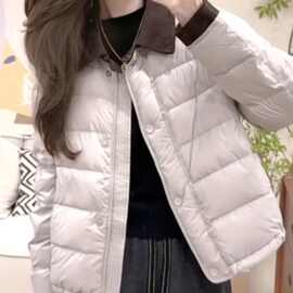 设计感色格子领菱格棉服外套女小个子拼接棉衣2025冬季穿搭新款
