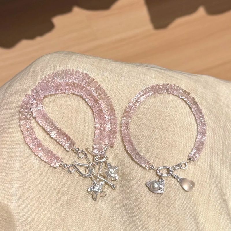Sakura Pink Crystal Star Silver Buckle Bracelet, Simple and Versatile, a Small Gift for Everyday Wear for Your Best Friend