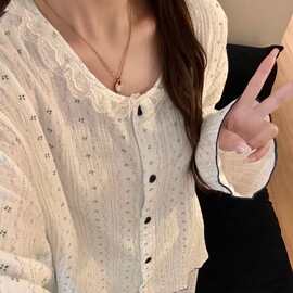 外贸跨境网红直播春秋云朵棉韩版长袖睡衣甜美蕾丝花边家居服套装