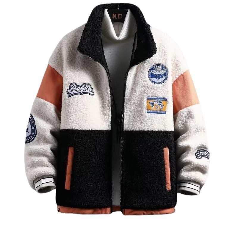 Abrigo de lana de cordero Abrigo acolchado de algodón engrosado forrado de lana para hombre Otoño e Invierno ropa de hombre y mujer color a juego contraste Abrigo acolchado de algodón chaqueta acolchada de algodón