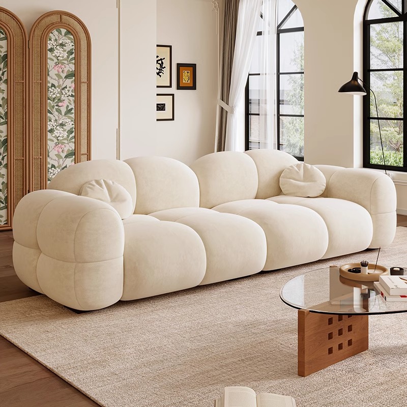 2025 New Cream Style Small Jelly Puff Sofa Simple Apartment Living Room Small Apartment Straight Row Fabric Sofa