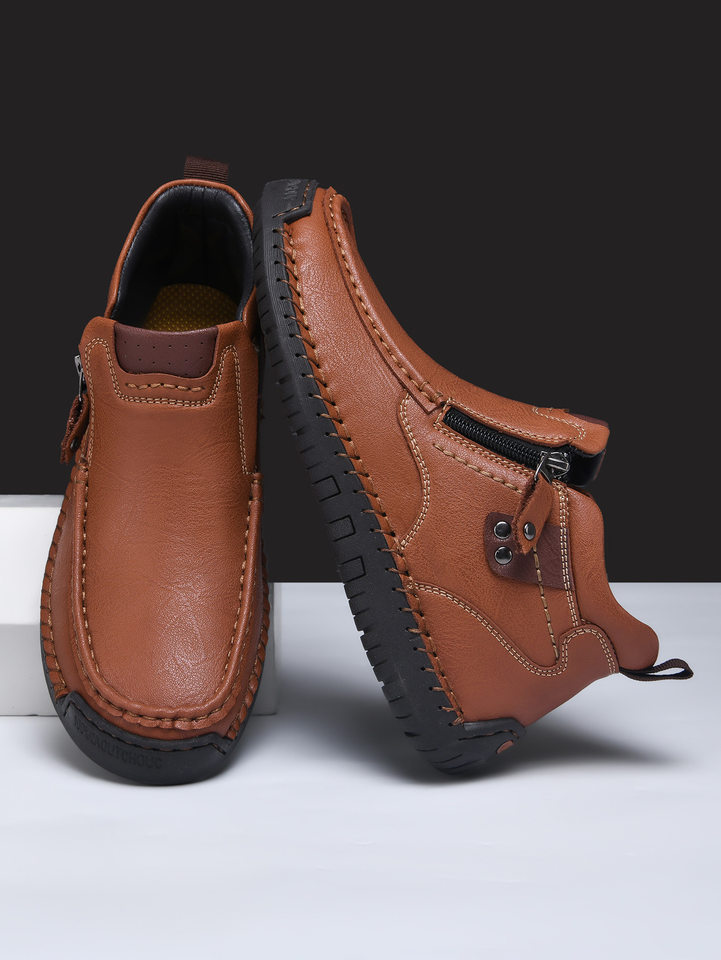 Giày bốt Martin nam cổ cao cỡ lớn, giày da lười đế phẳng mũi tròn, đế cao 3 cm — FC9917 màu nâu nhạt, FC9917 màu nâu sẫm, FC9917 màu đen chi tiết 4