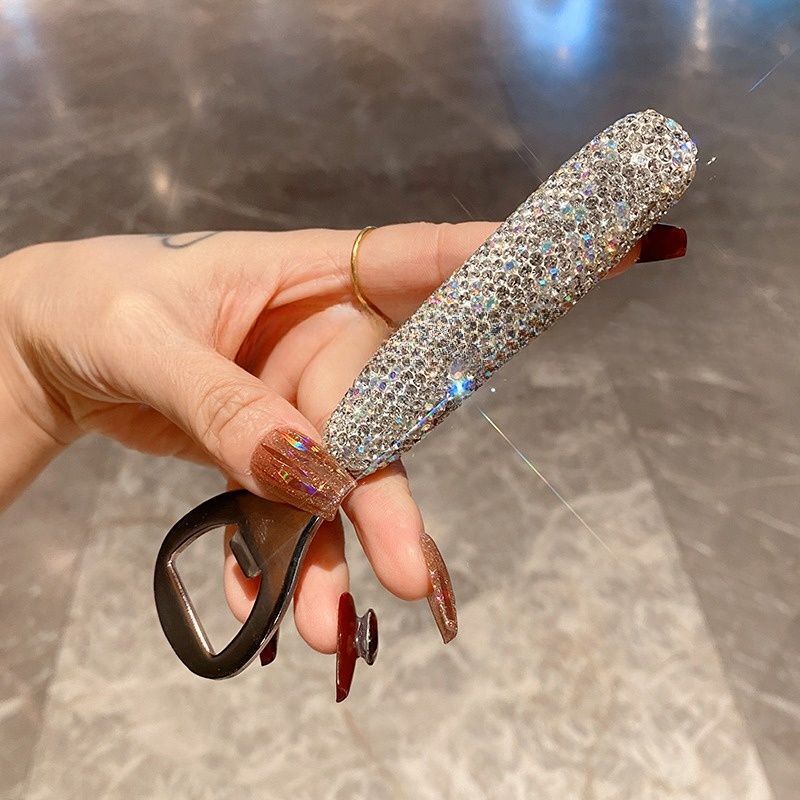 Abridor de botellas con incrustaciones de diamantes para uso doméstico y en restaurantes, abridor de cerveza de acero inoxidable con incrustaciones de diamantes.