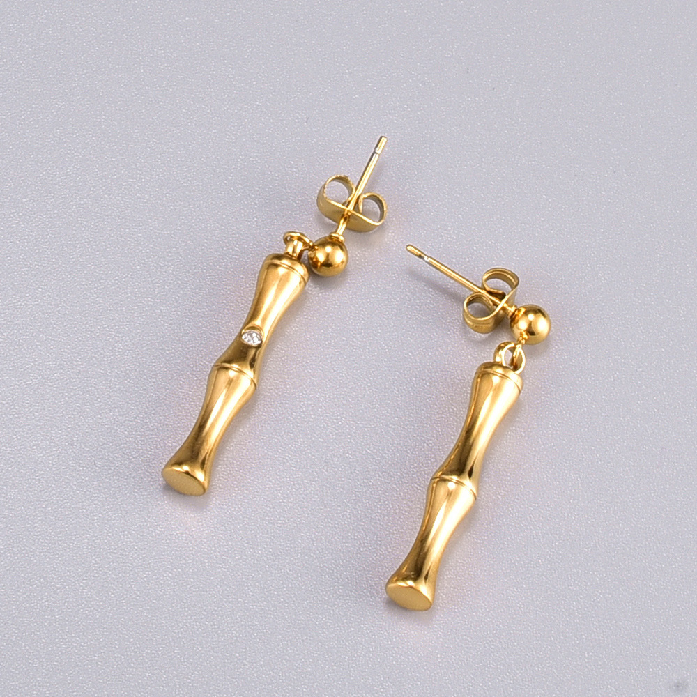 Pendientes De Acero De Titanio Dorado Con Cadena De Palos De Bambú De Moda Al Por Mayor display picture 6