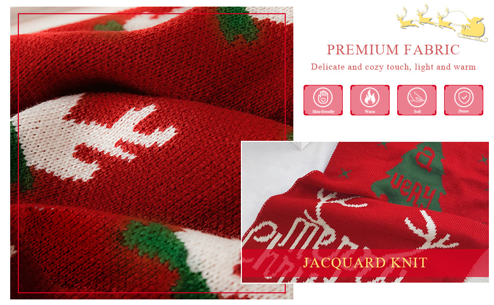 Sciarpa di lana calda lavorata a maglia con renne autunnali e invernali, scialle, sciarpa rossa per Capodanno._voghion.com